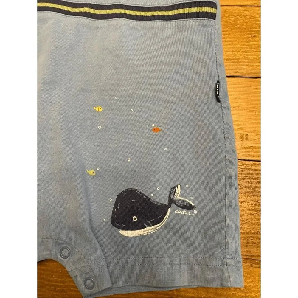 Carters vintage whale romper one piece blue baby boy